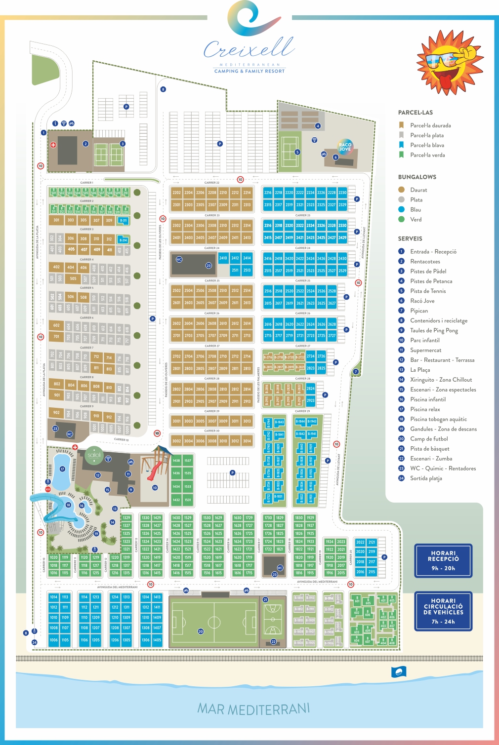 Distribution des parcelles et des bungalows
